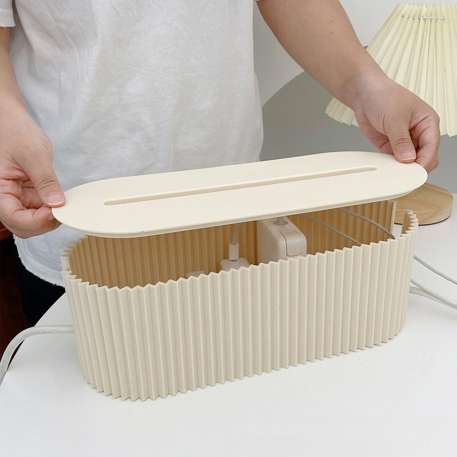 WPKD BLUEIY Cable Tidy Box,Plastic Cables Organised Box with Lid,Hide Extension Blocks and Electrical Cables for Office Home Hiding Messy Cables Wire(33x13x12cm,378g,White) - Image 4