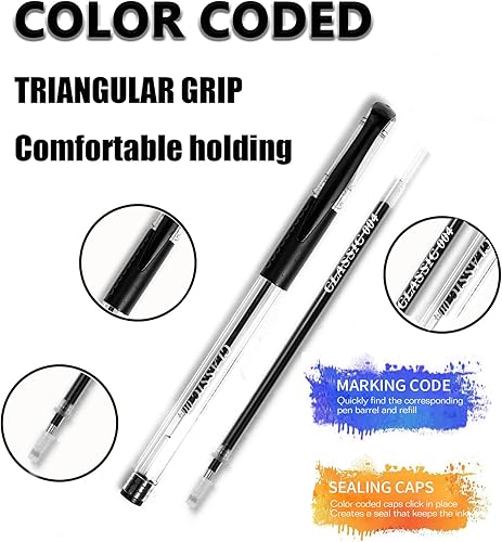 Miniatura 3 de Paquete de 24 bolígrafos de gel negro y gris, 12 bolígrafos de gel de colores con 12 repuestos, 40% más de tinta para escribir suavemente para niños