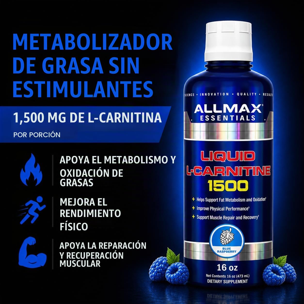 l carnitina 1500 liquida ALLMAX Nutrición Líquida L-Carnitina Miligramos, Frambuesa Azul, 16 oz carniblast AllMax Nutrition is committed 25 Vial BAC Water Select Flavour:Orange