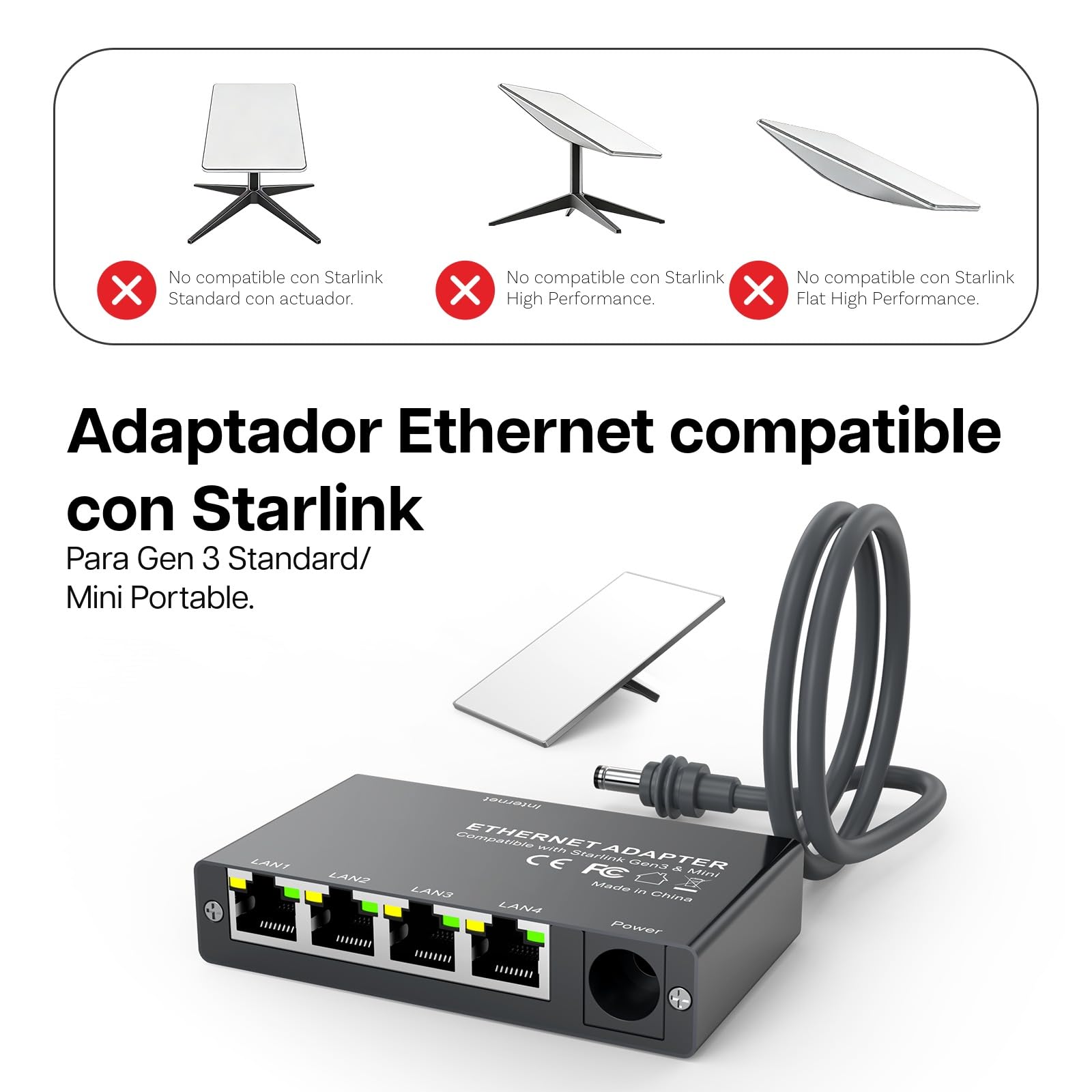 Adaptador Ethernet de 4 Puertos Gigabit para Starlink Mini y Gen 3 de MMOBIEL – Switch Ethernet RJ45 1 a 4, Divisor Ethernet 1000Mbps con Cable 0.5m – para RV, Barco, Oficina en Casa y Gaming