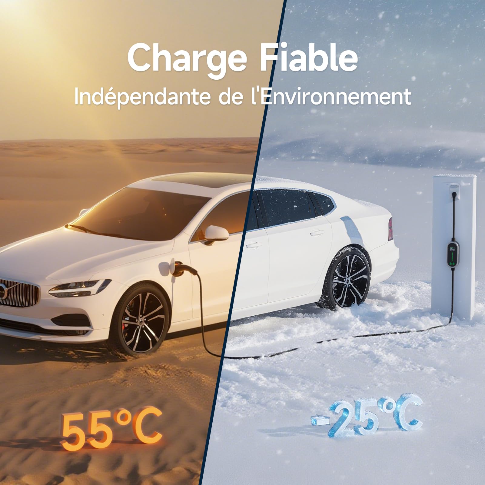 Chargeur Voiture Electrique 3,6kW 8m, 6-16A Cable Type 2 | Portabilité Cable Recharge Voiture Electrique avec Affichage LED et Sac, Compatible avec EV/PHEV IEC 62196-2