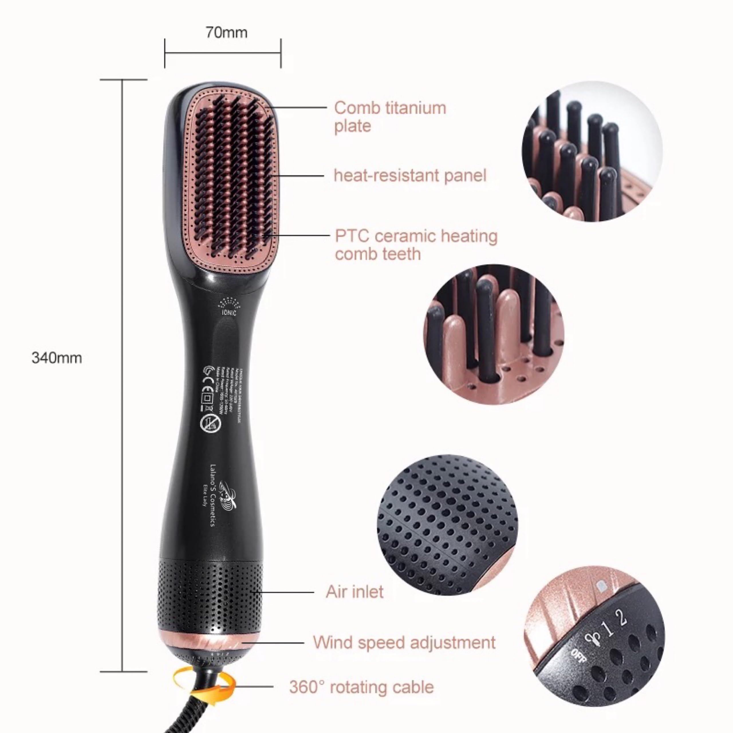 Lalano`S Cosmetics 3-in-1 Profi-Haartrockner & Glättbürste, 1200 W, Keramik-Ionen-Technologie, 3 Temperaturstufen & 2 Geschwindigkeiten, Styling ohne Frizz