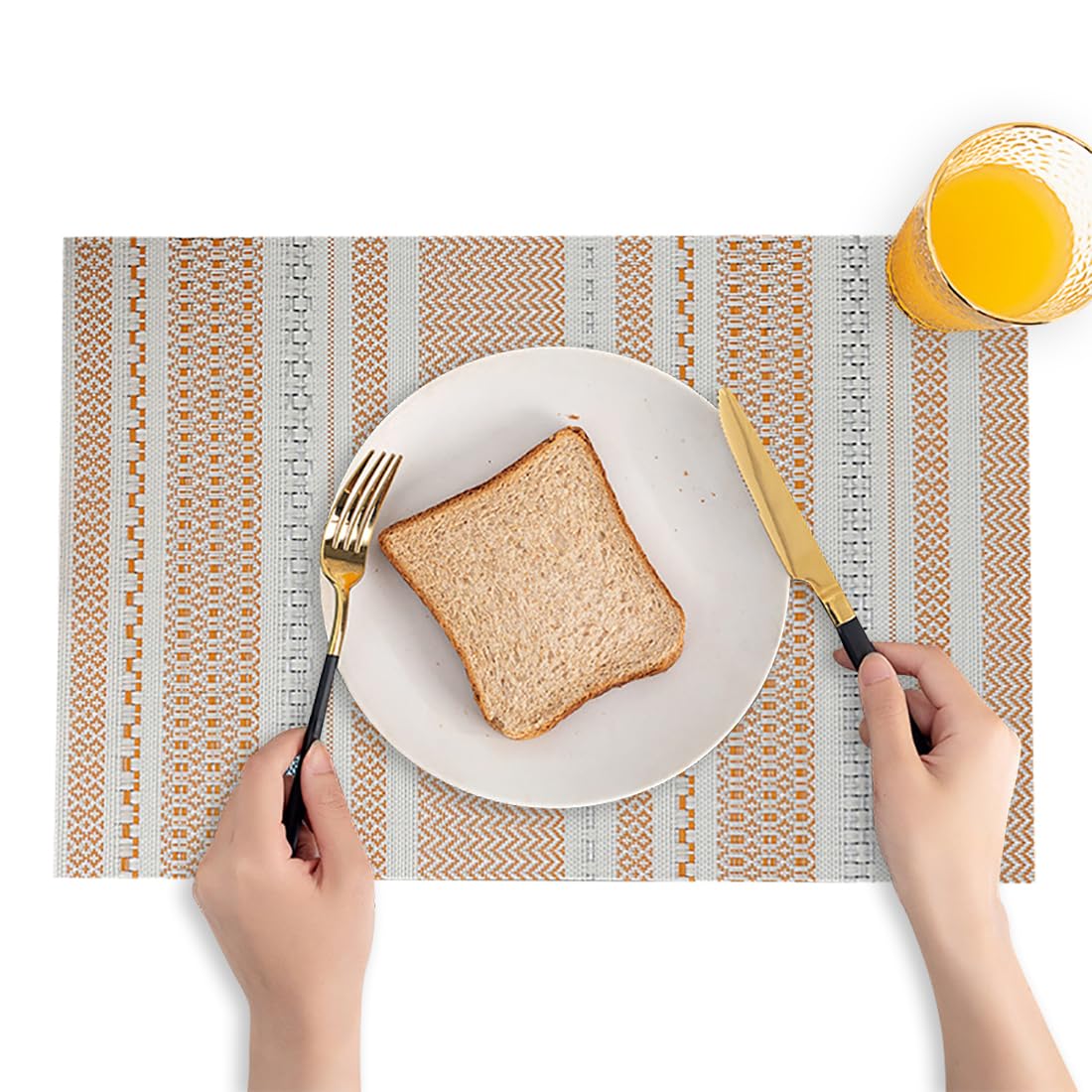 Bohemian Line PVC Placemat Rectangular Placemat - 45x30cm (17,7x11,8 Pouces) Tates De Table À Manger Imperméables, Décor De Motif Géométrique Mat À Thé De Café,Orange,8pcs