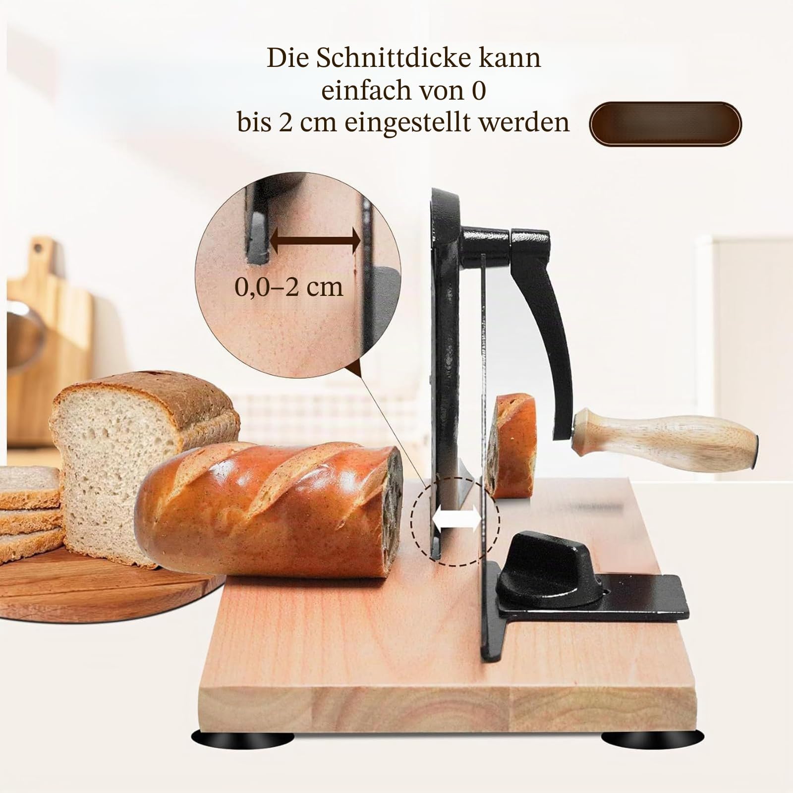 Manuelle Brotschneidemaschine mit Handkurbel, Einstellbarer Dicke & Edelstahlklinge - Stabiler Saugfuß für Sauerteig, Sandwichbrot - Leicht zu reinigen, für den privaten und gewerblichen Gebrauch