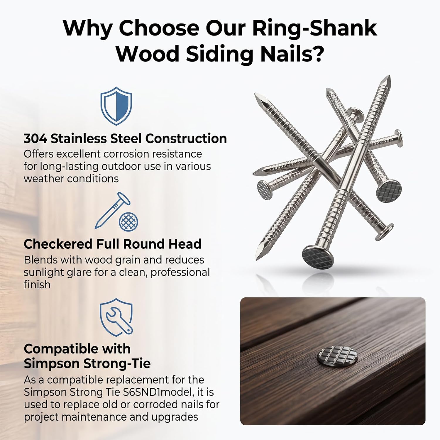 13 Gauge 2 Inch x 0.092 Inch Ring-Shank Wood Siding Nails 230PCS (1lb)