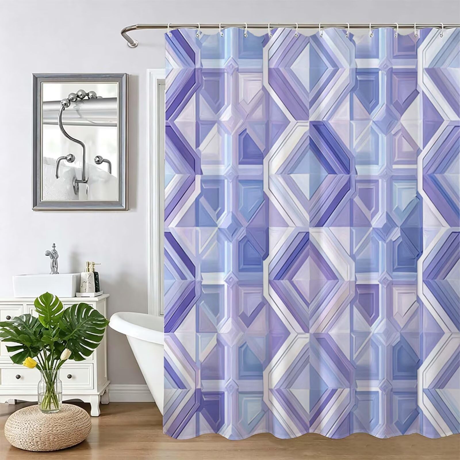 Tenda Doccia in Poliestere Viola,Tende per Doccia Extra Lunga 240x200cm,alla moda Tenda Vasca da Bagno Tessuto Lavabile,Impermeabile e Facile da Pulire,con 12 Ganci,Decorazione per Bagno,Hotel Z-386