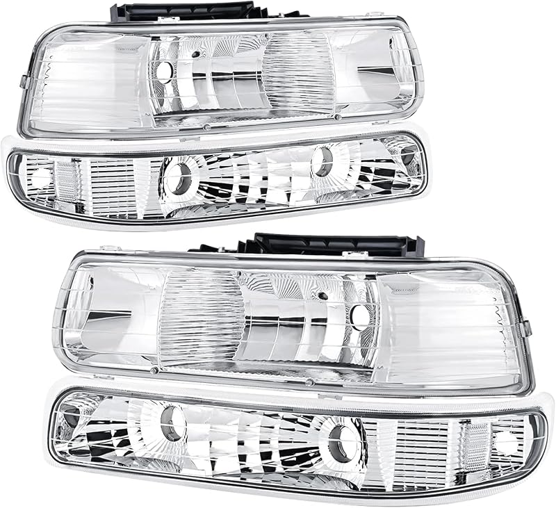 Conjunto de faróis dianteiros APSVE com lentes cristalinas para Chevy Silverado, Tahoe e Suburban – 4 peças