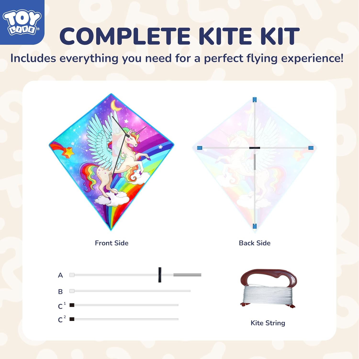 TOY Life Unicorn Kite for Kids – Large Easy to Fly Beach Kite with 50M String & Handle – Durable Nylon Outdoor Toy for Boys & Girls Ages 4-12 – Gift for Beach & Park Fun - Image 6