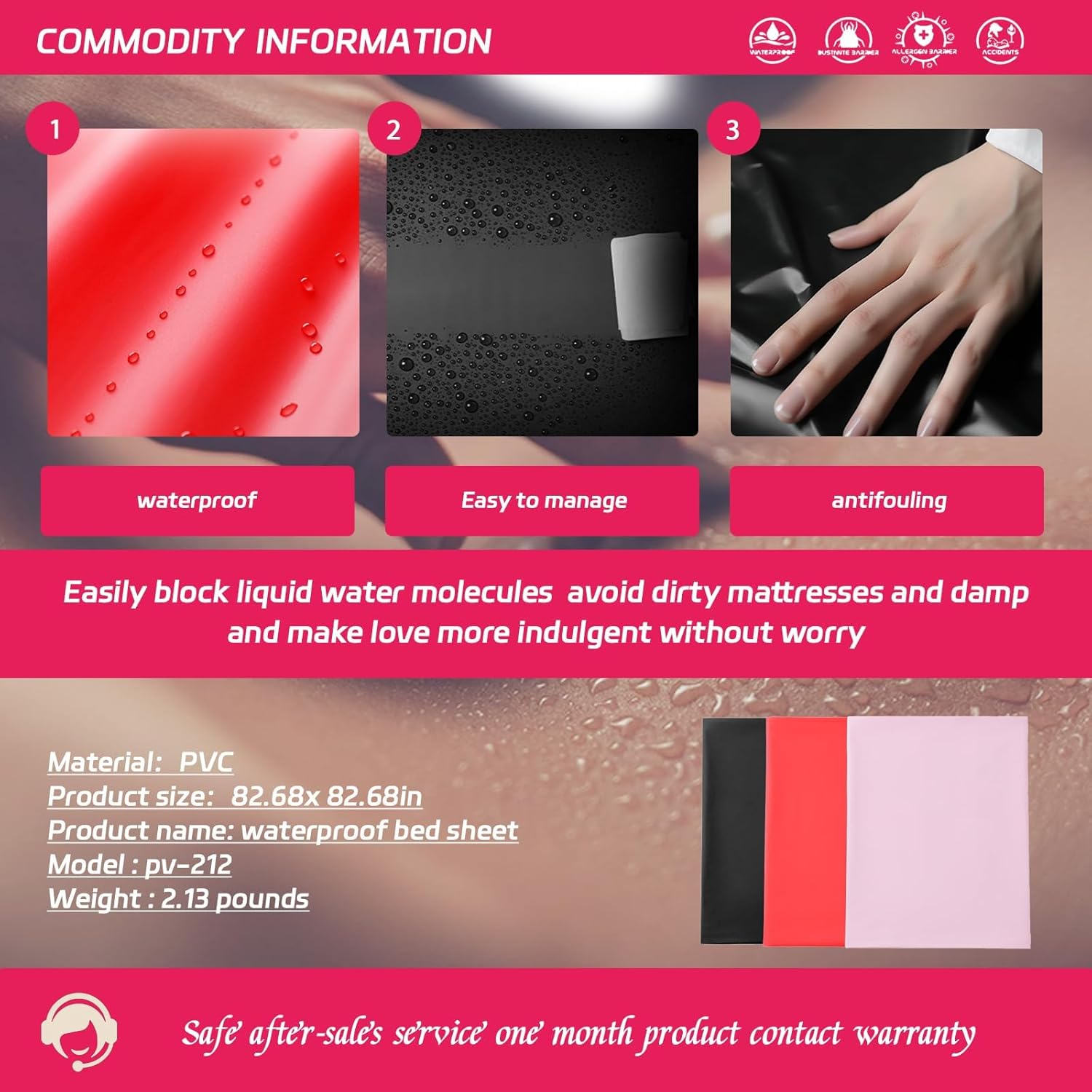 Sheet PVC Vinyl Mattress New Waterproof Adult Sheet Sex Hypoallergenic Game Sheet Roleplay (Black-82.68X66.93 in) 103