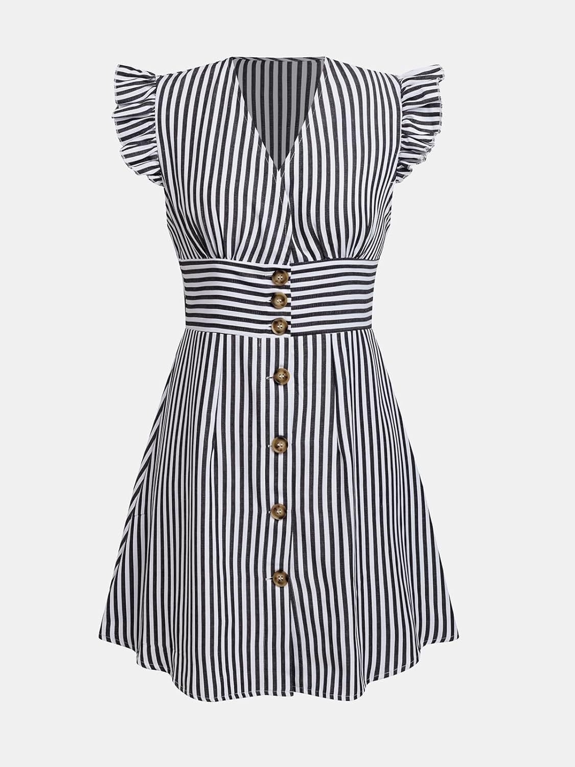 CUPSHE Women's Striped Summer Dresses V Neck Casual Mini Dress Flutter Sleeve Ruffle Button Sundresses - Image 4