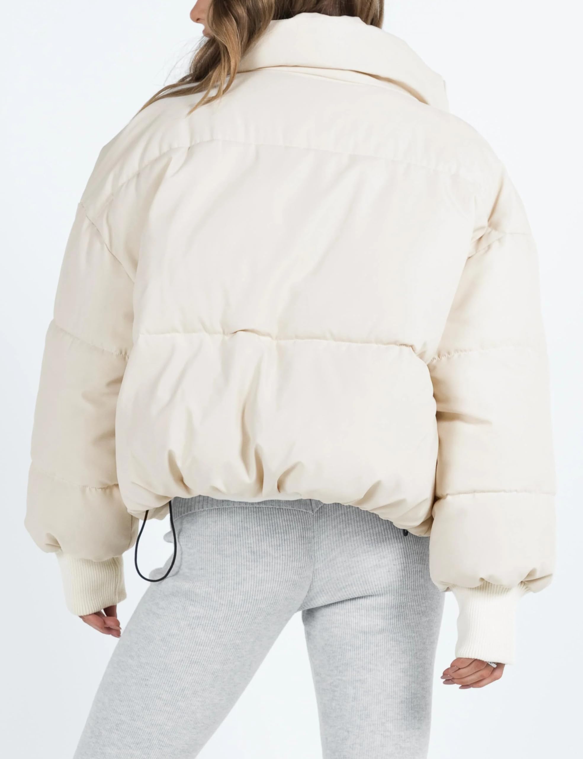 UANEO Puffer Jacket Womens Oversized Cropped Puffy Quilted Winter Jackets Coat: Beige Medium