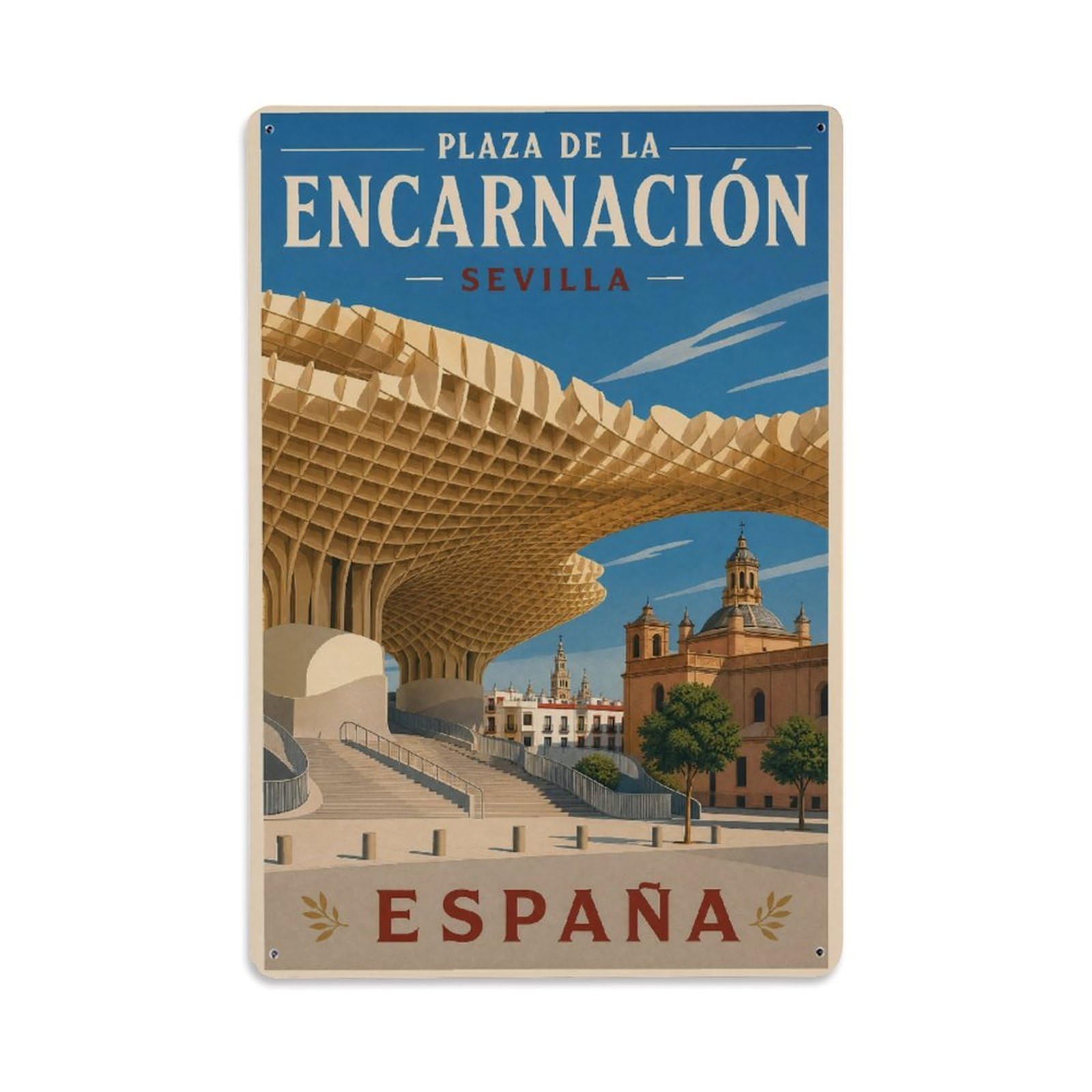 Huiyhb 8X12inch(20X30cm) Vintage Travel Plaza Encarnacion Seville Urban Square Metal Tin Sign