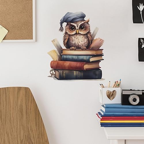 Miniatura 3 de Calcomanías de pared de esquina de lectura, libros de lectura de búhos, calcomanías de pared extraíbles para sala de lectura, habitación de los