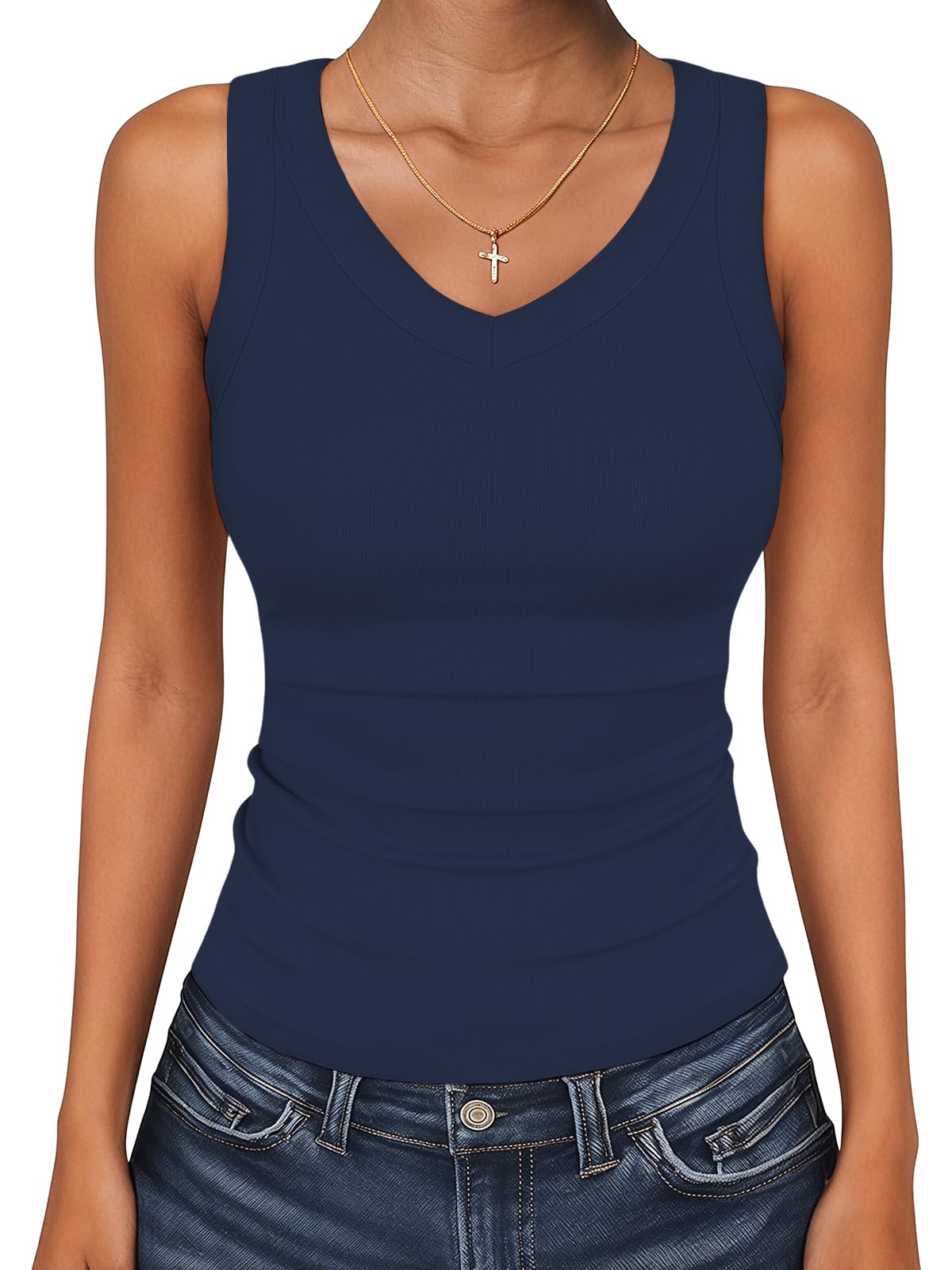 Cuptacc Tank Top Damen V Ausschnitt Sommer Casual Oberteile Slim Fit Modal Ärmellos Stretch Basic Top