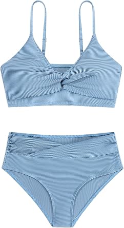 Girls Swimsuits 2 Piece Bikini Set Solid Color Twist Cross Spaghetti Straps Bathing Suit Teen Swimwear with Chest Pad
