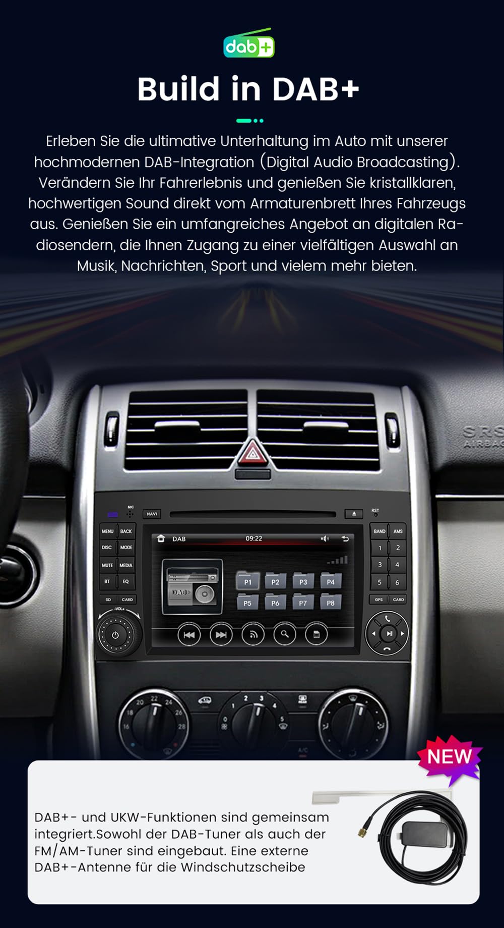 Adaptador digital para coche DAB/DAB+, sintonizador de radio con antena para radio de coche Android