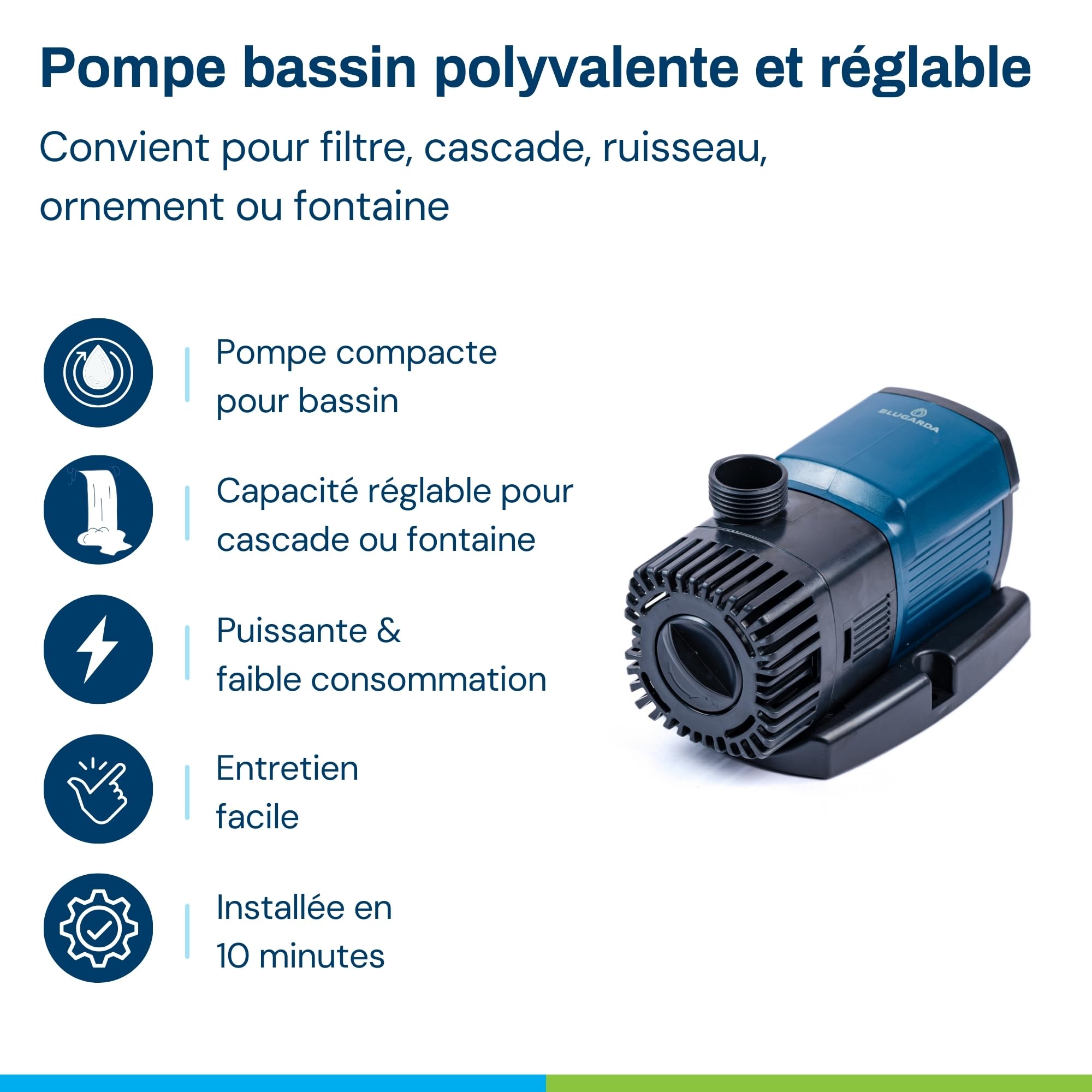 BluFlow Control 2.800 - Pompe de bassin réglable - Pompe de fontaine - Pompe de filtration - 2 800 litres par heure - 18 watts