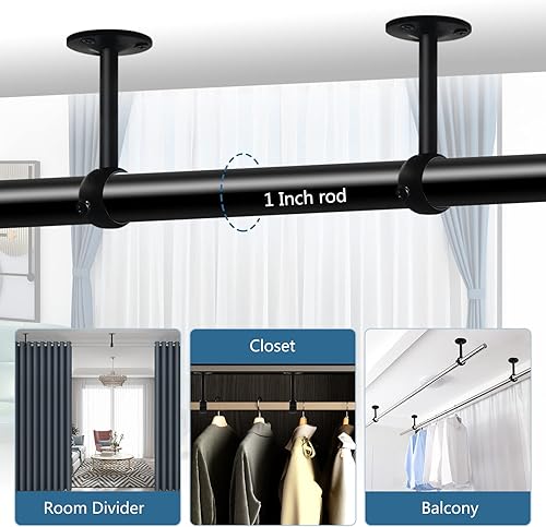 Miniatura 7 de Soportes de barra de cortina de techo, soporte de barra de cortina resistente de 1 pulgada, soporte de barra de cortina de montaje en techo negro,