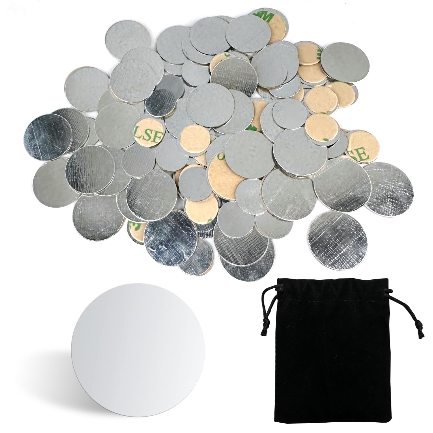 100 sztuk metalowych płytek z 1 sztuką, czarna torba do przechowywania, metalowe płytki ze stali nierdzewnej, samoprzylepne płytki metalowe, metalowe płytki, na magnesy, podstawa samoprzylepna do