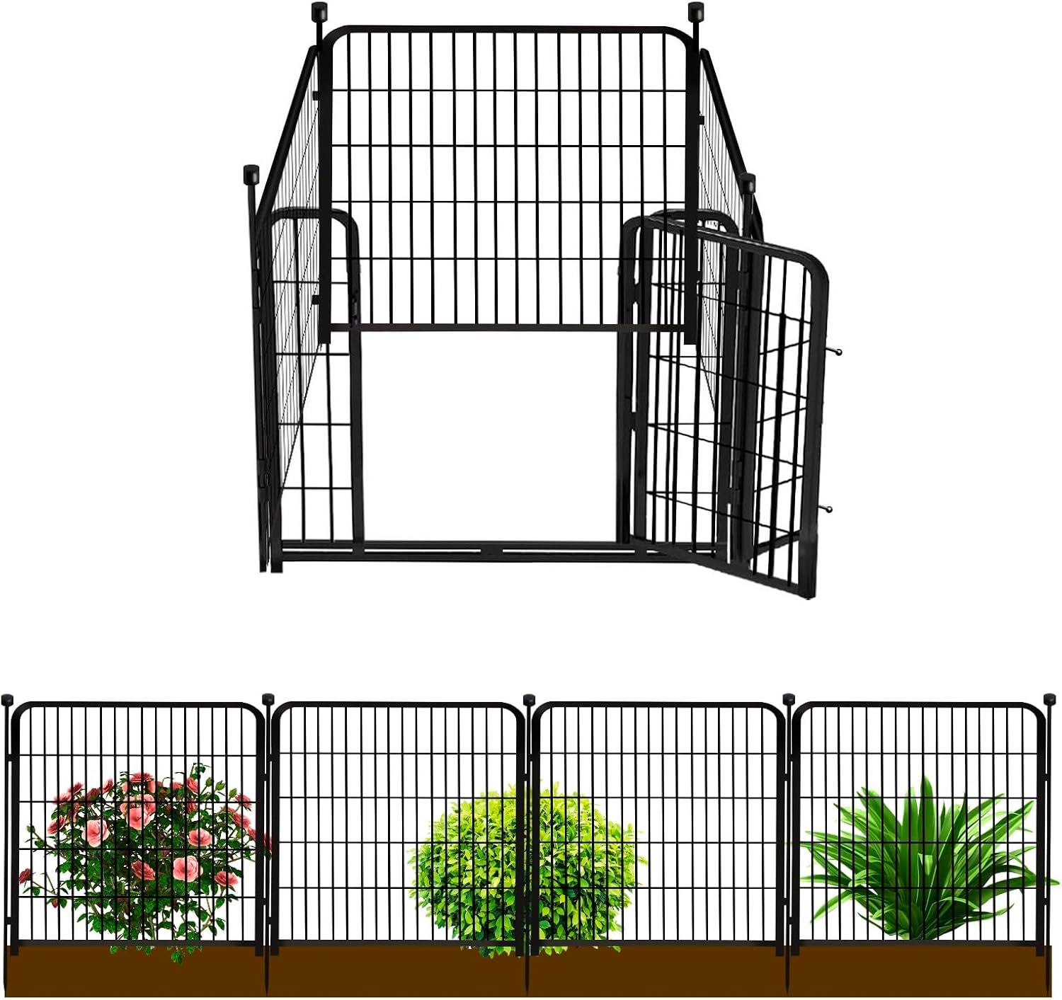 Getlay Garden Fences and Borders for Dogs, 32 in(H) 4 Panels Total 8.9 Ft(L), Animal Barrier Fencing, Dog Fence Outdoor for Yard, Fencing for Garden Beds, No Dig Fence for Dogs