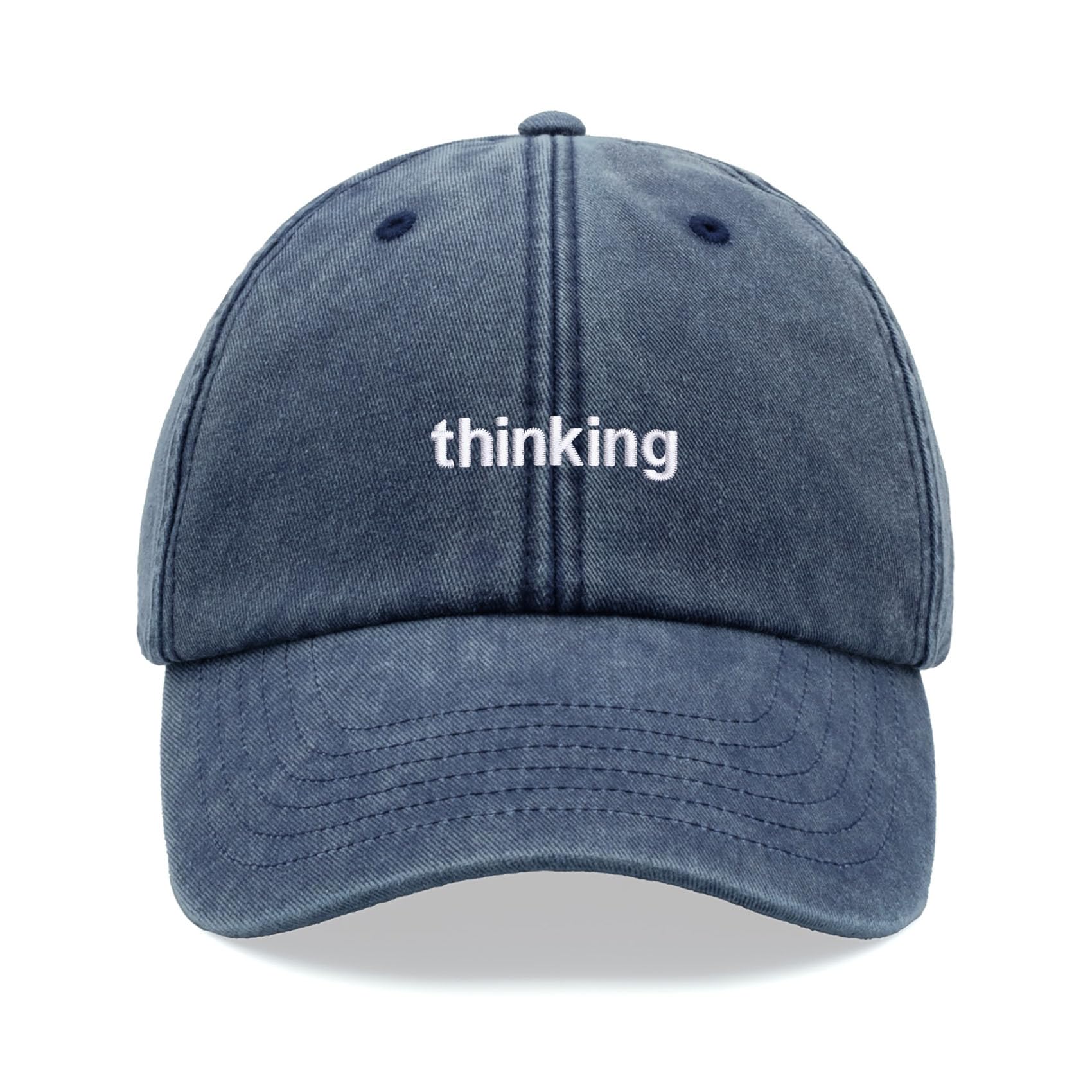 Thinking Baseball Cap Vintage Washed Unisex Dad Hat Low Profile Adjustable Blue Denim