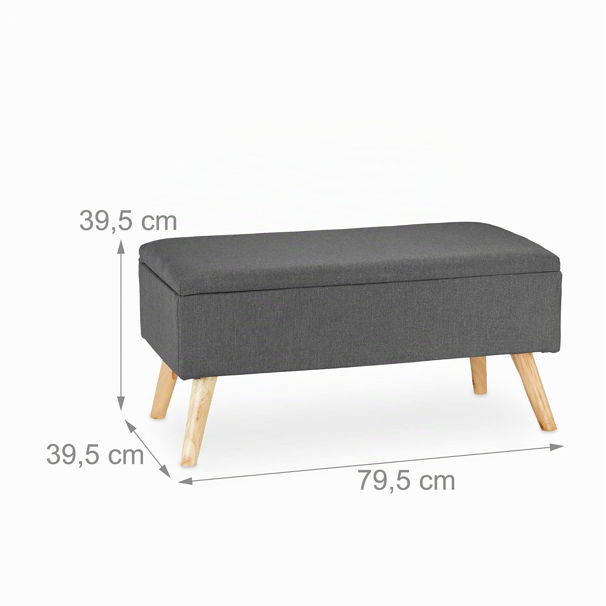 Relaxdays Banc de Rangement, rembourré, Pieds en Bois, Coffre avec revêtement en Tissu 39,5 x 79,5 x 39 cm, Gris