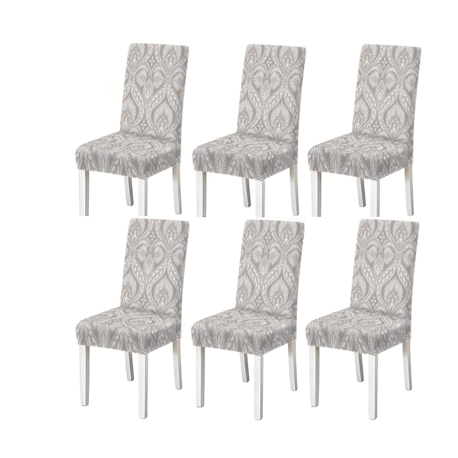 BOSUYBN Grey Abstract Feather Pattern Print Dining Chair Covers Set Of 2/4/6, Modern Stretch Slipcovers For Dining Room Furniture Protectors for Home Dining Room(6PCSChair cover)
