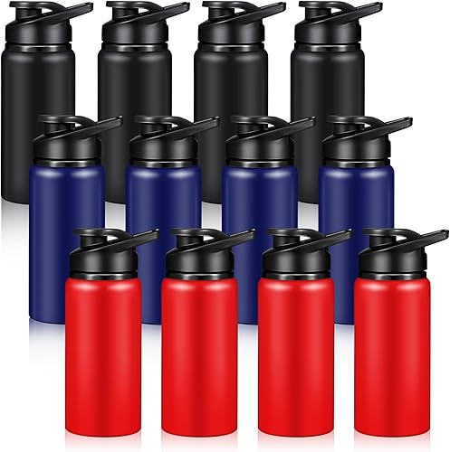 Miniatura 1 de CHENGU Juego de 12 botellas de agua de aluminio de 17 onzas, botella de agua de metal para bicicleta deportiva, botellas de viaje reutilizables con