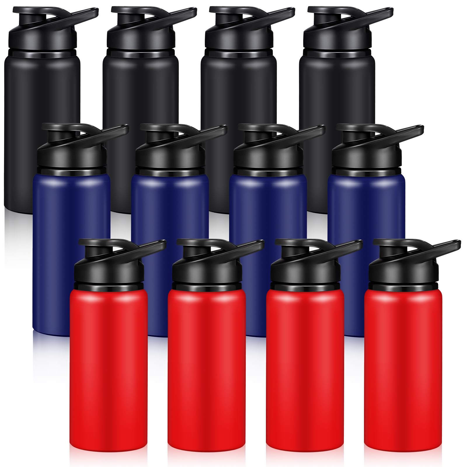CHENGU Set di 12 bottiglie d'acqua in alluminio sottovuoto, in metallo, per sport, bici, riutilizzabili, da viaggio, con coperchio, per palestra, sport, campeggio, escursionismo, pesca (500 ml)