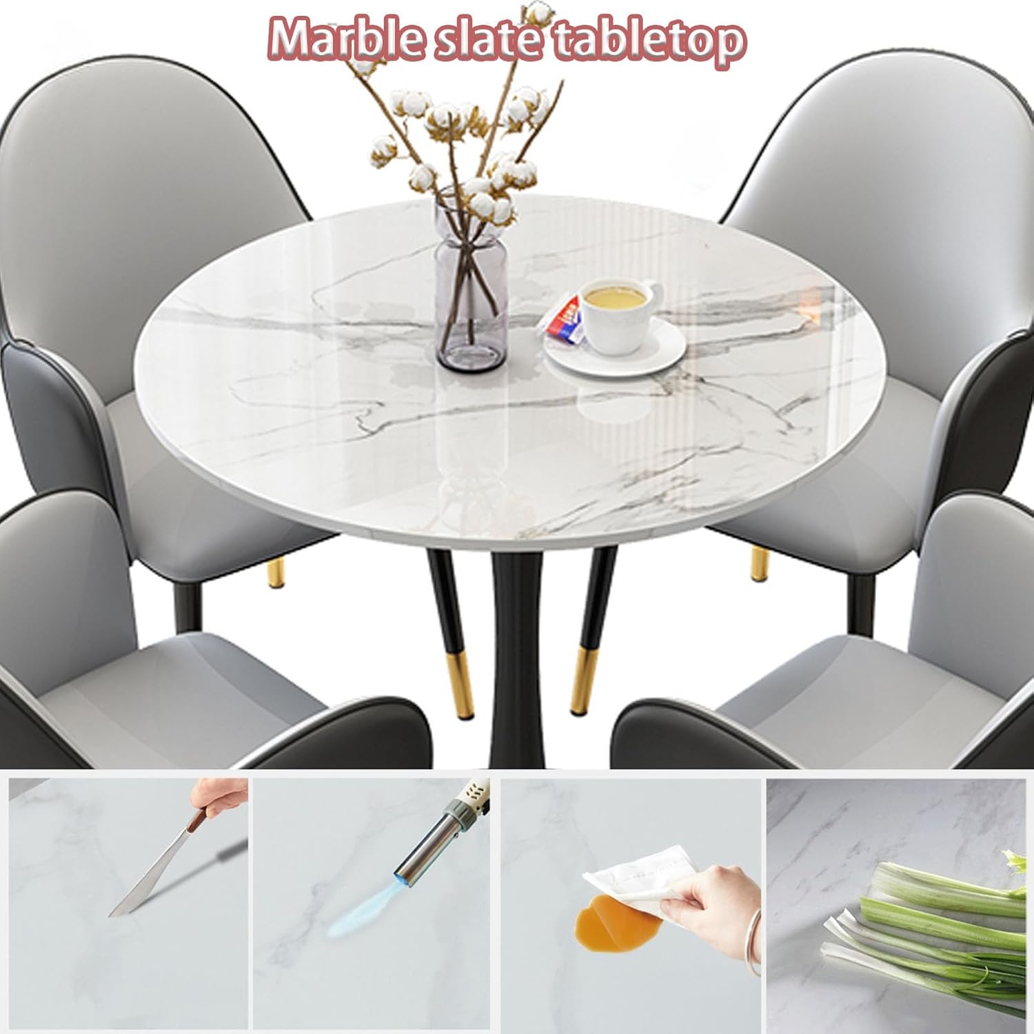 Small Conference Room Negotiation Table Sets, 31.5inch Office Reception Room Club Table, Office Reception Round Table and Lounge Chair Set, 1 Table and 4 Chair, Suitable for Lounge(Orange)