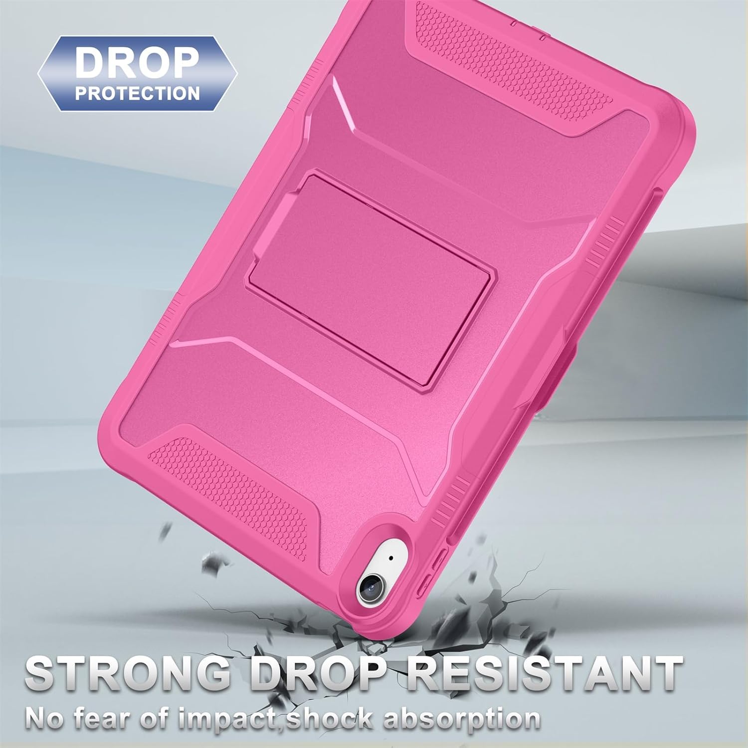 Soke Case for iPad Air 11-inch M4/M3/M2 (2026/2025/2024), iPad Air 5th/4th Generation 10.9 (2022/2020), with Built-in Screen Protector and Kickstand, Rugged Full Body Protective Cover - Hot Pink