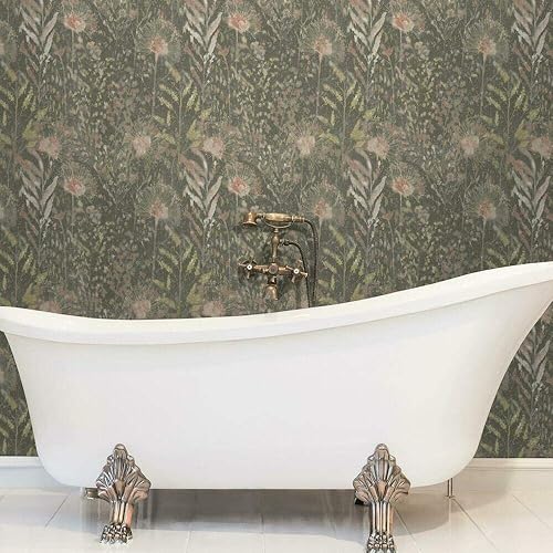 Miniatura 2 de RoomMates RMK11742WP - Papel tapiz para despegar y pegar con diente de león gris pardo y rosa, rollo