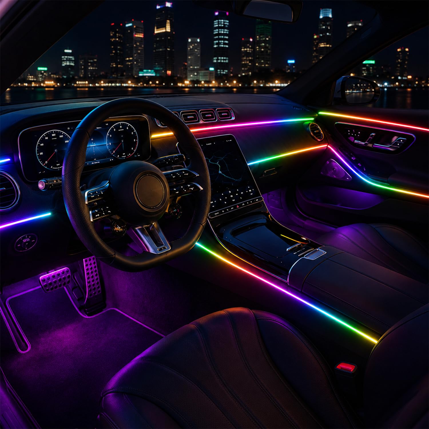 Illuminazione Interna a LED per Auto, 6 m/18 in 1 RGB, 12 V, Atmosfera LED Con App + Controllo Remoto, Laser Multicolore