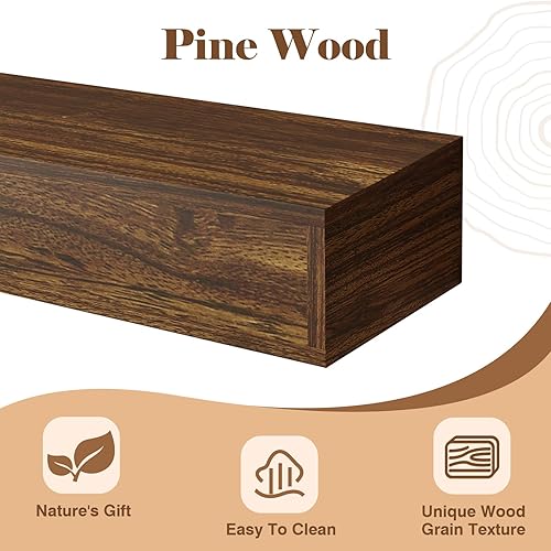 Miniatura 4 de Mantel de chimenea de 60 pulgadas, estante de madera maciza con soportes ocultos, estantes flotantes para decoración de pared, dormitorio, TV, sala