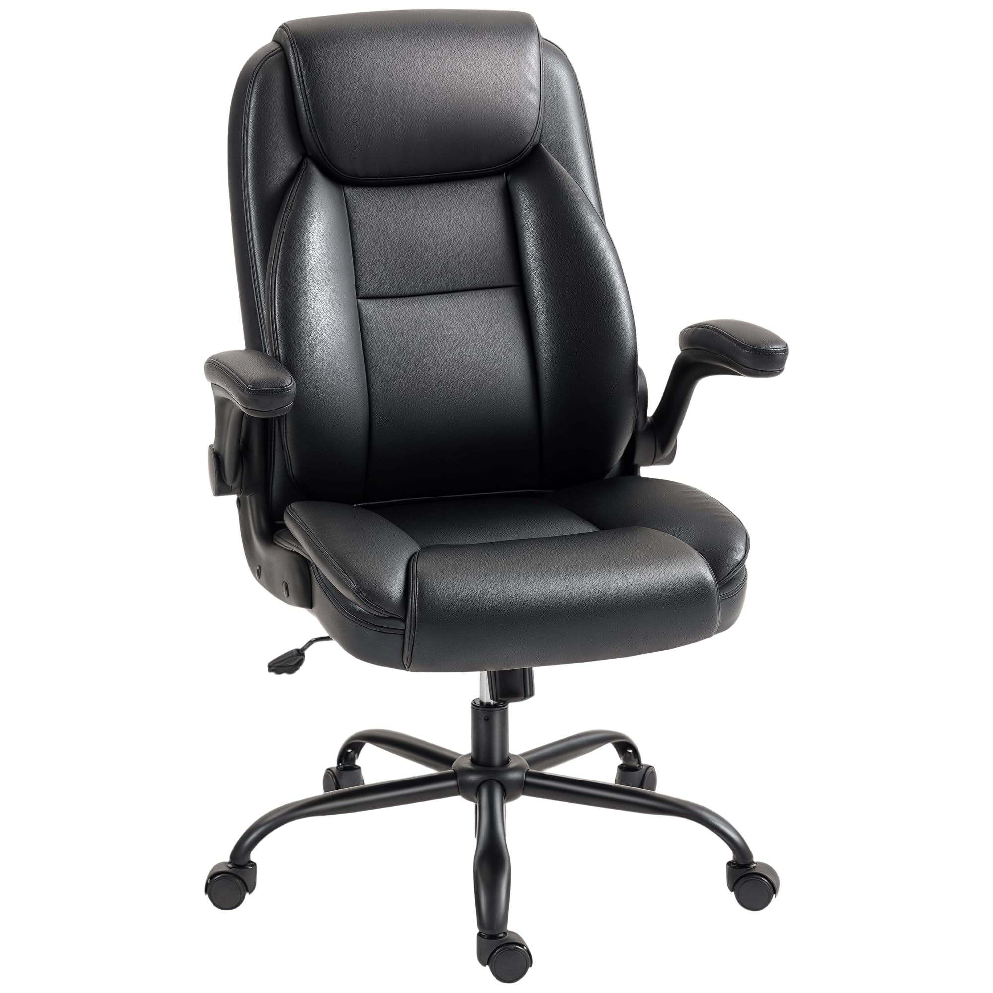 HOMCOM Chaise de Bureau, Fauteuil de Bureau Ergonomique avec accoudoirs relevables, Hauteur réglable, Fonction de Bascule et pivotant à 360°, Cuir synthétique, pour Chambre, télétravail, Noir