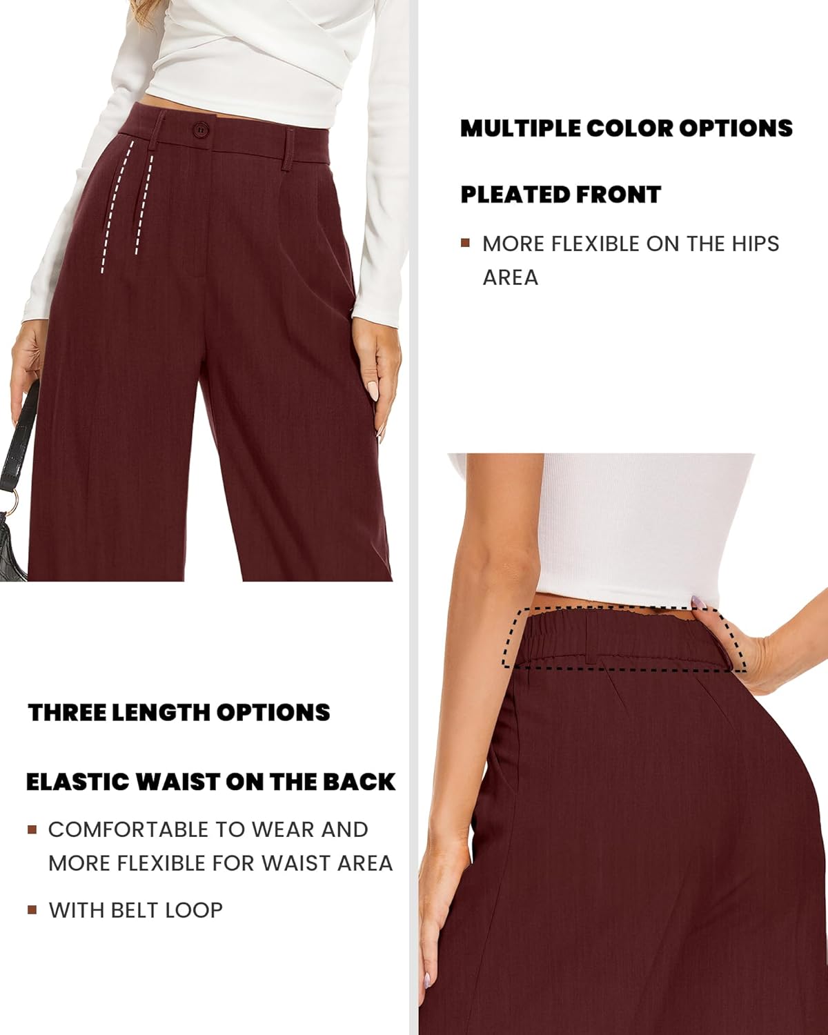 FUNYYZO Women Dress Pants High Waisted Work Slacks Pants Dressy Casual Straight Leg Elastic Waist 2026 Summer Trousers - Image 3