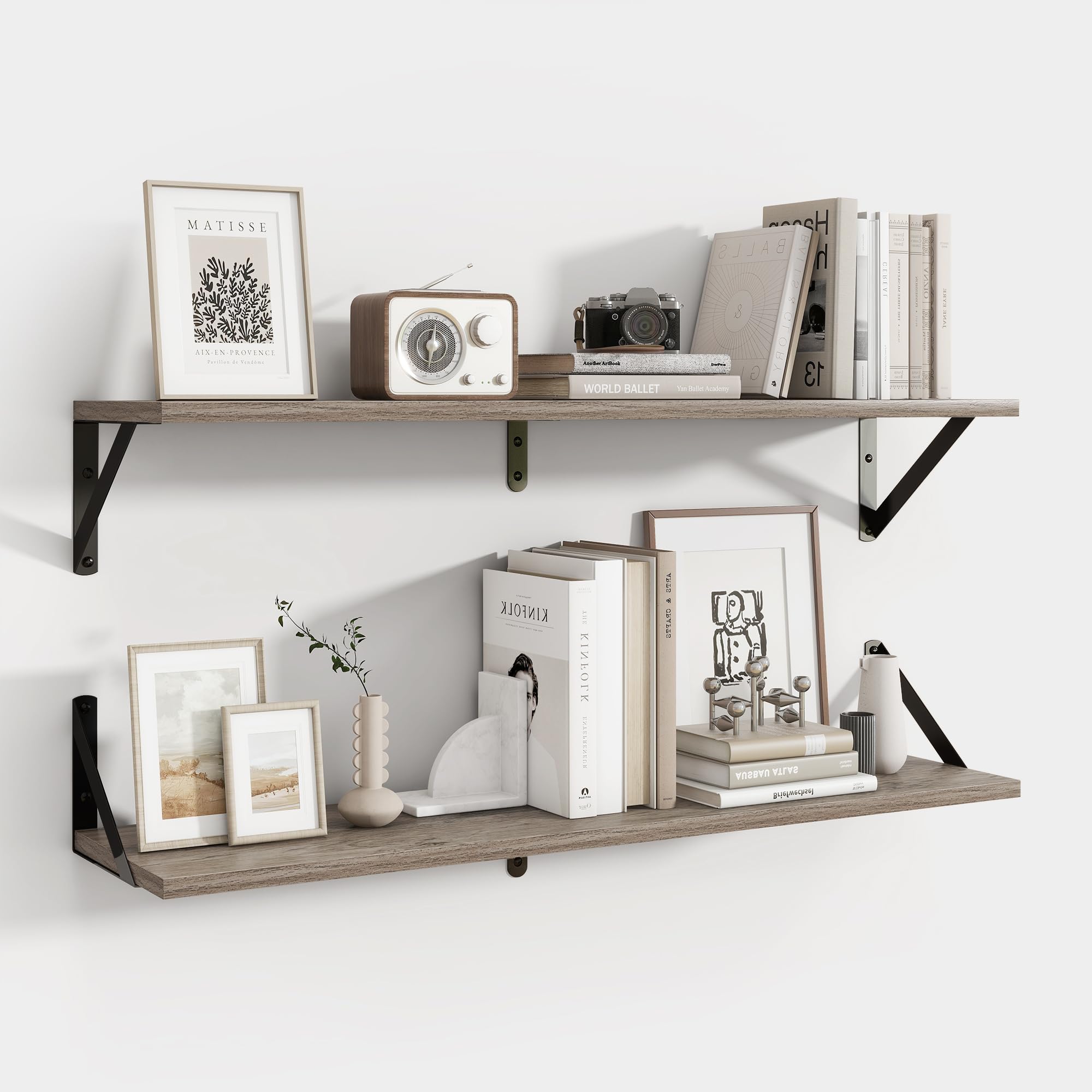 Axeman 32 Inch Floating Shelves | 8 Inch Deep Grey Wood Wall Shelves Set of 2 | 31.5" W x 8" D Rustic Grey Shelves for Bathroom Kitchen Living Room โ image 1