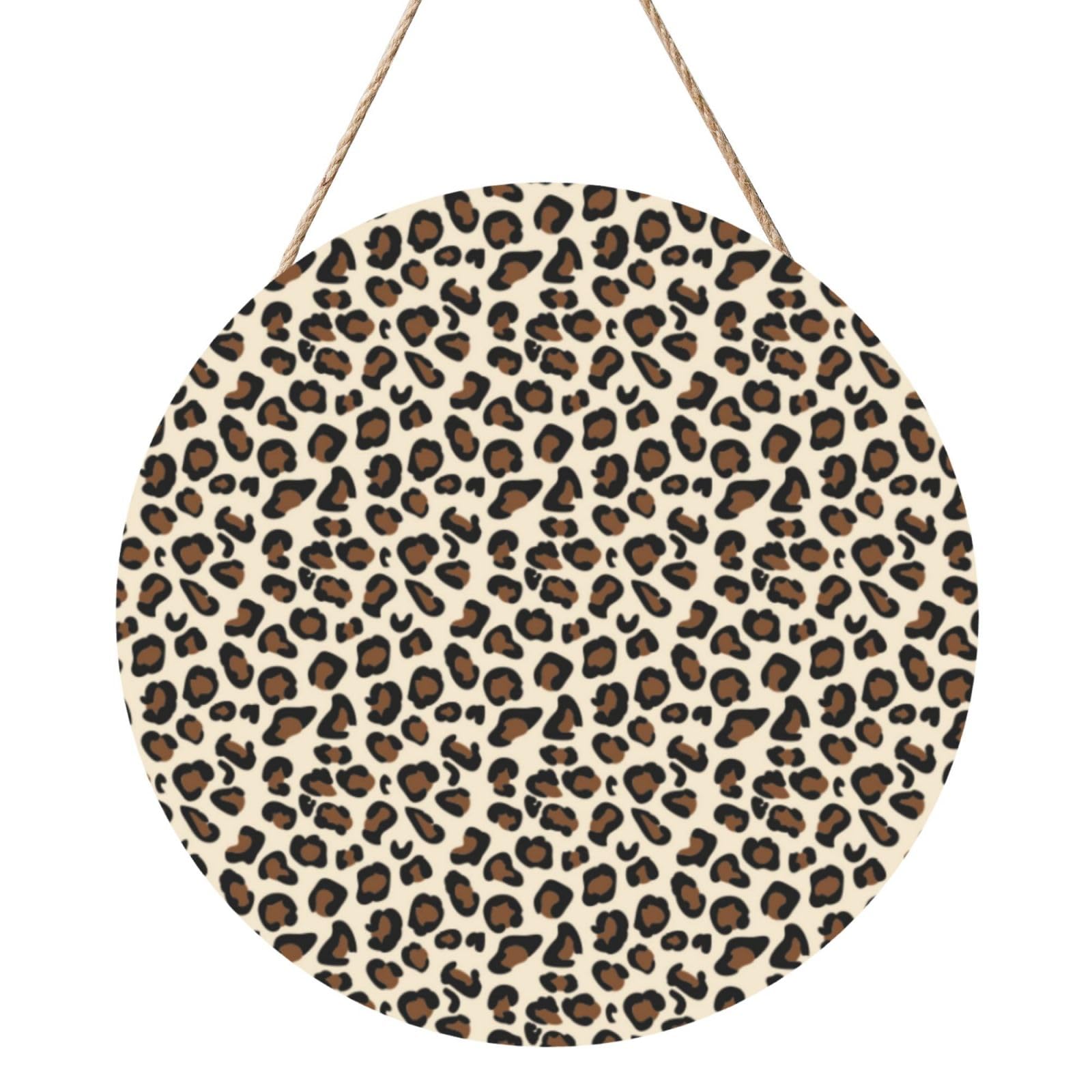 InOmak Leopard Print Print, Round Wood Panel Painting 12 in, Wall Hanging Painting For Home