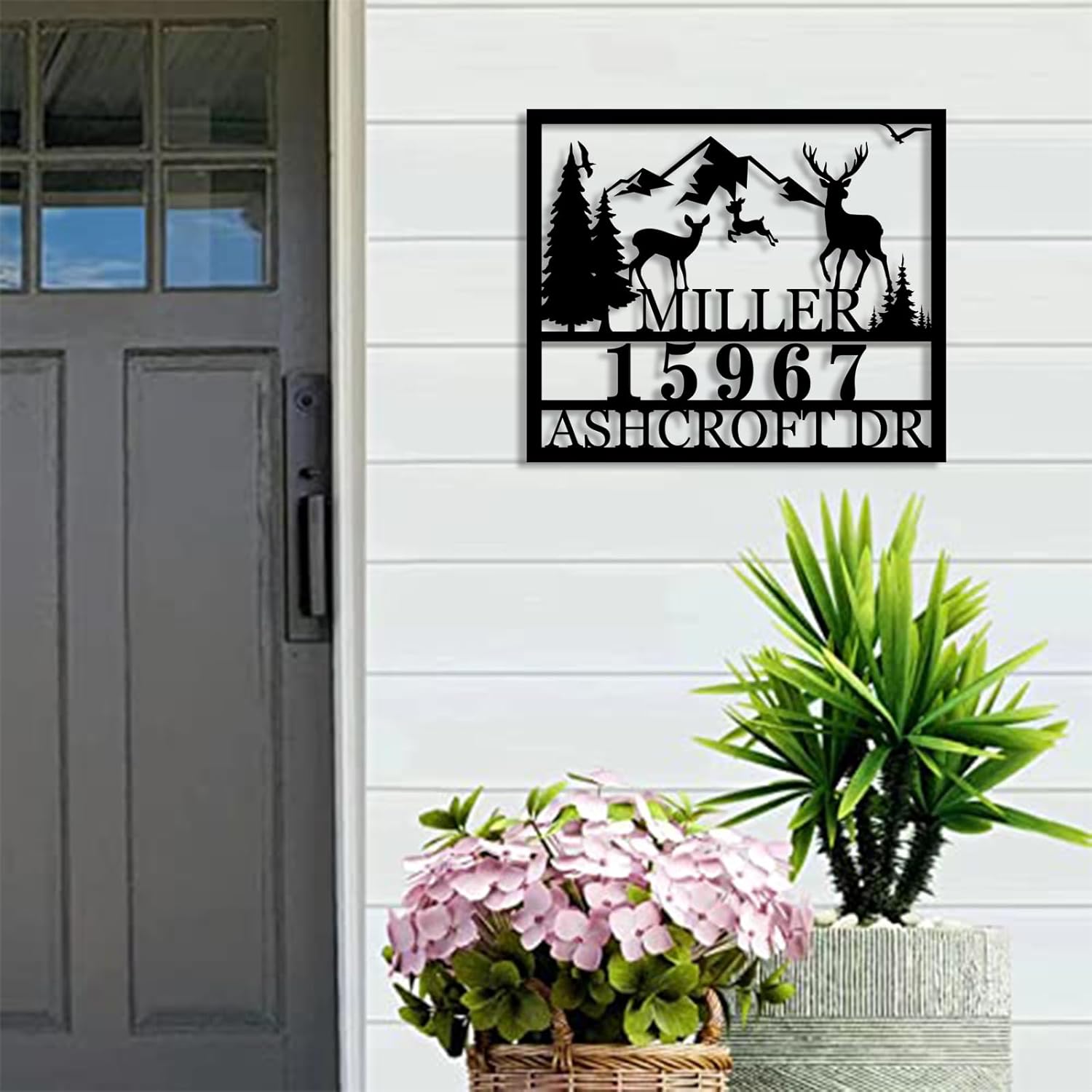 Metal Deer Family Scene Outdoor Sign Address Numbers for Houses Custom Deer Name Sign Personalized Metal Address Family Name Sign Custom House Number Sign Outdoor Sign Housewarming Gift…