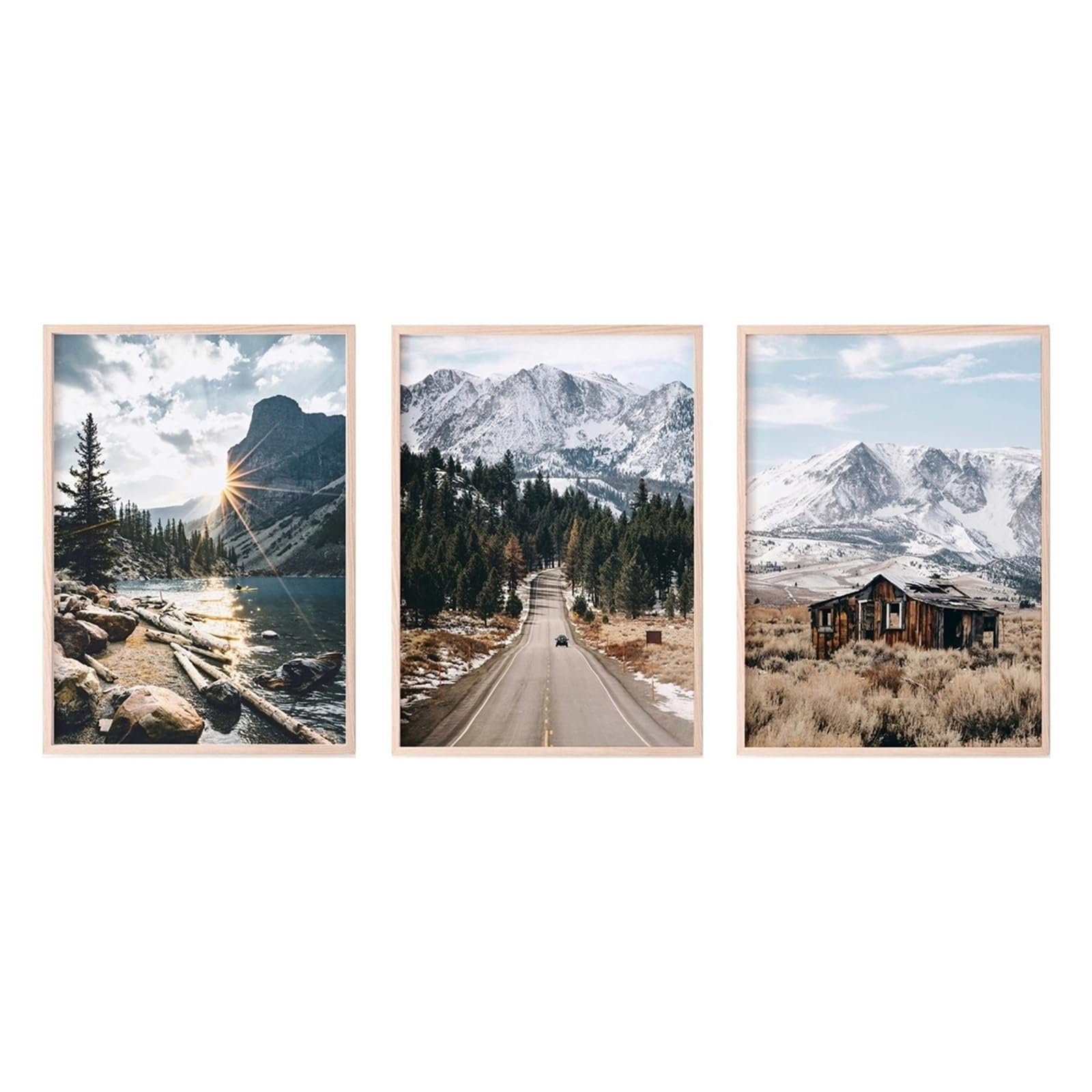 Graiting 3pcs Prints Landscape Road Print Rustic Barn Forest Mountains Gallery Wall Printable Art Room Decor(21x30cm Unframe)