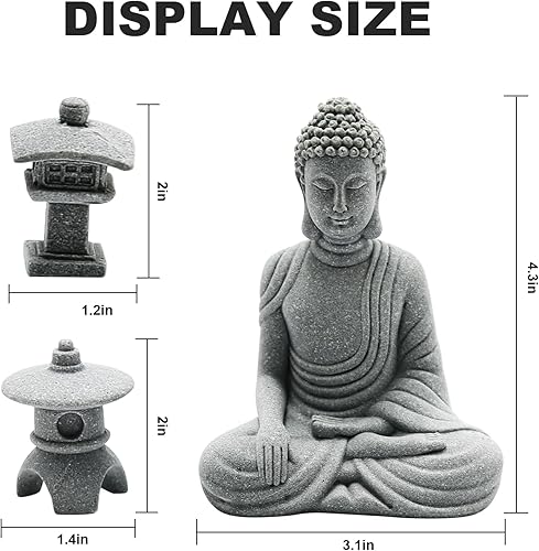 Miniatura 2 de Hoypeyfiy Juego de meditación, accesorios de jardín zen, estatua de Buda sentado y linterna redonda de piedra en forma de arco para decoración del