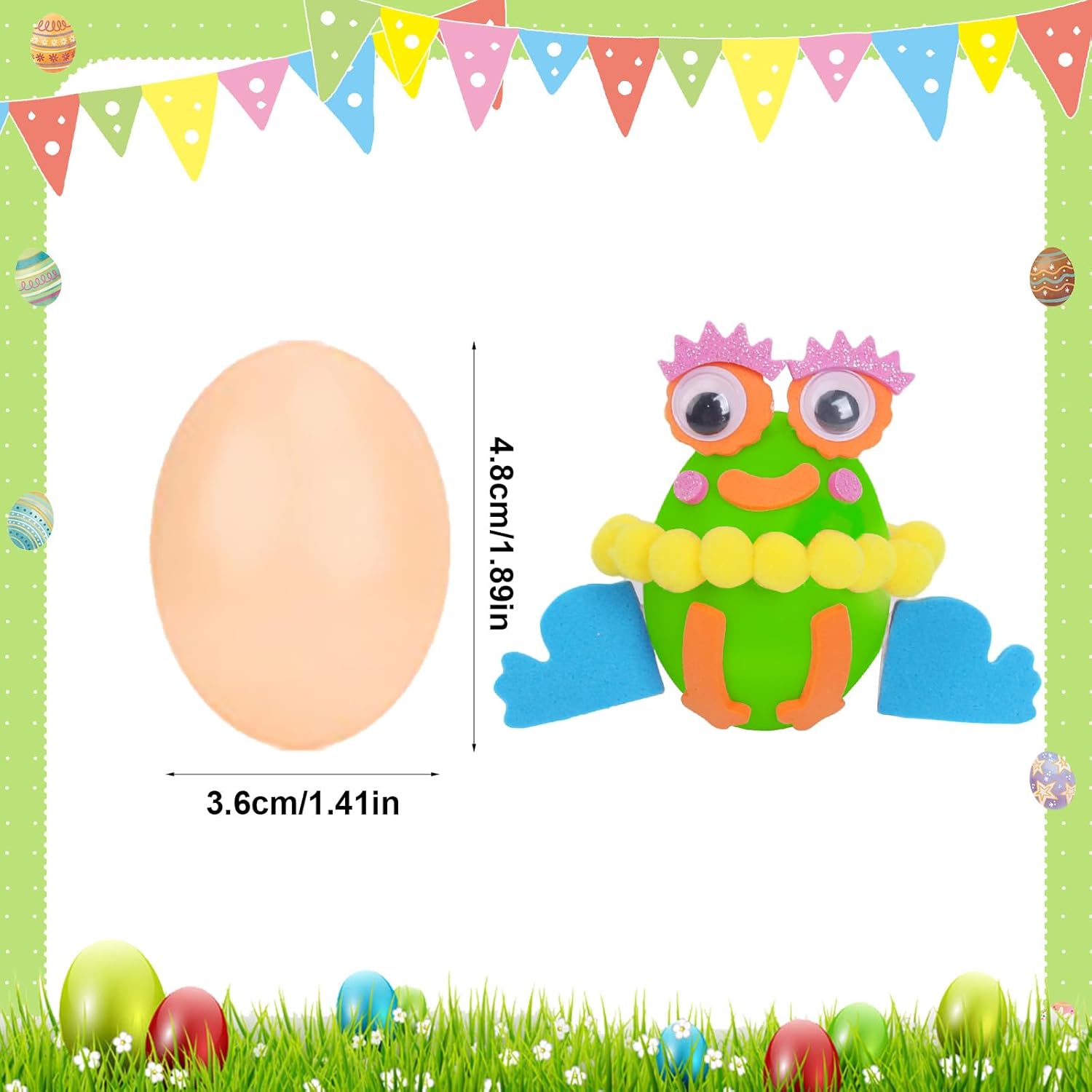 Fennoral 12 Pack Easter Egg Craft Kit for Kids Make You Own Easter Art and Craft Kit DIY Coloring Plastic Egg with Foam Sticker Pom Poms Color Pen for Classroom Arts Activity Easter Basket Stuffers