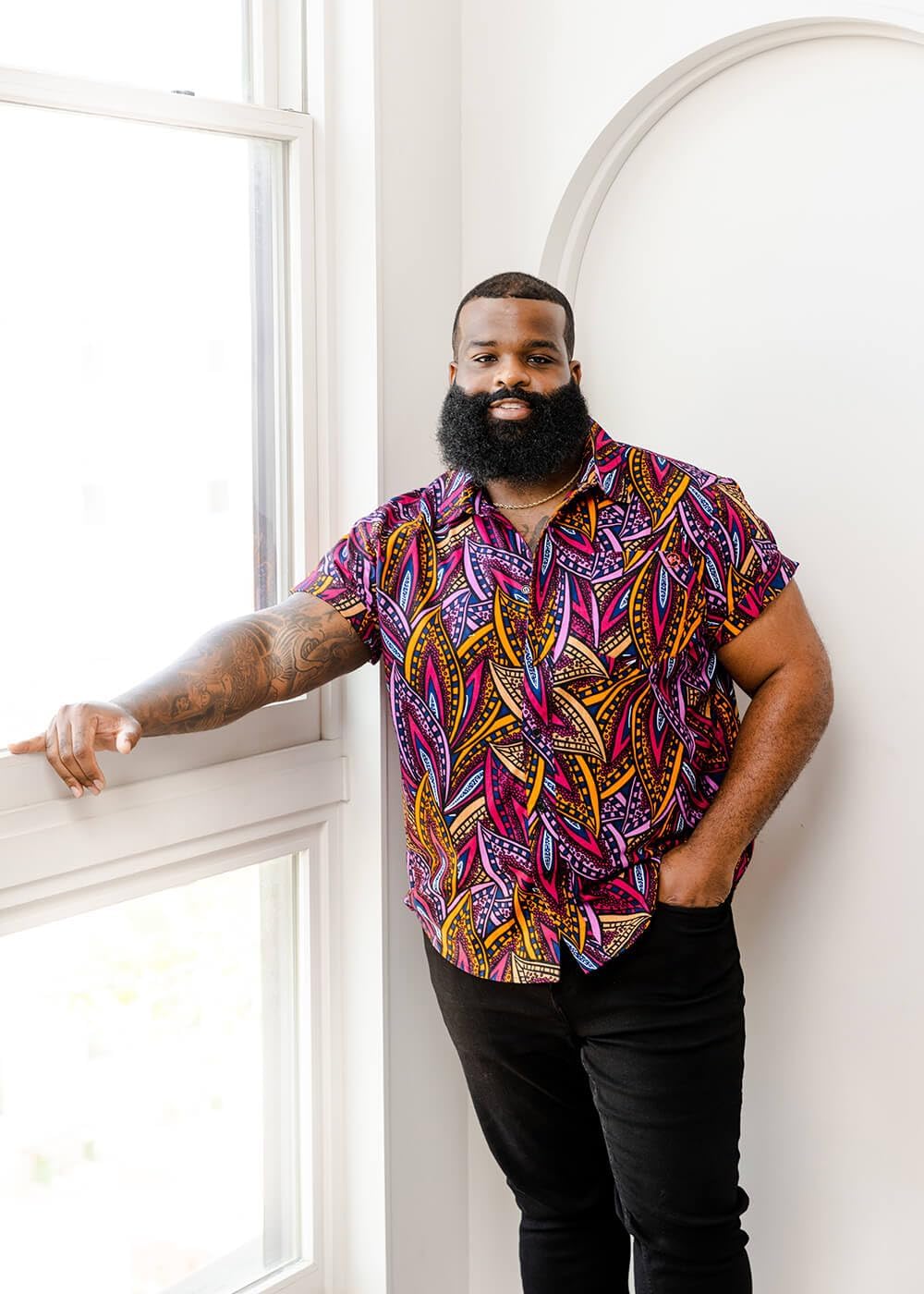 D'IYANU | Keyon Men's African Print Button-Up Shirt | Short Sleeve Premium Comfortable and Traditional