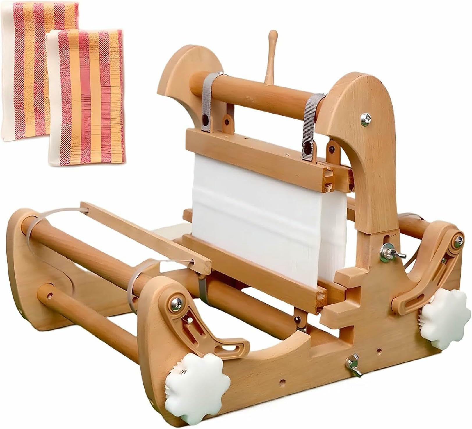 Tischwebstuhl aus Holz, faltbares Handstrick-Webmaschinen-Set mit maximaler Webbreite von 20 cm, Webrahmen-Webstuhl mit 4 Arten von Starren Litzen, für Anfänger, Kunsthandwerker