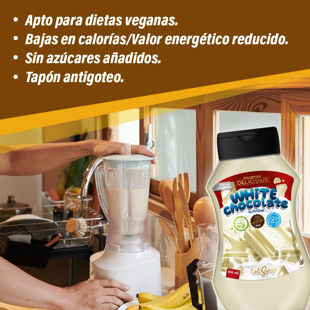 iO.GENIX - Siropes | Delisyrup | 500ml | Sin Azúcares Añadidos | Bajas en Calorías | Aptas para Dietas Veganas | Tapón Antigoteo (White Chocolate)