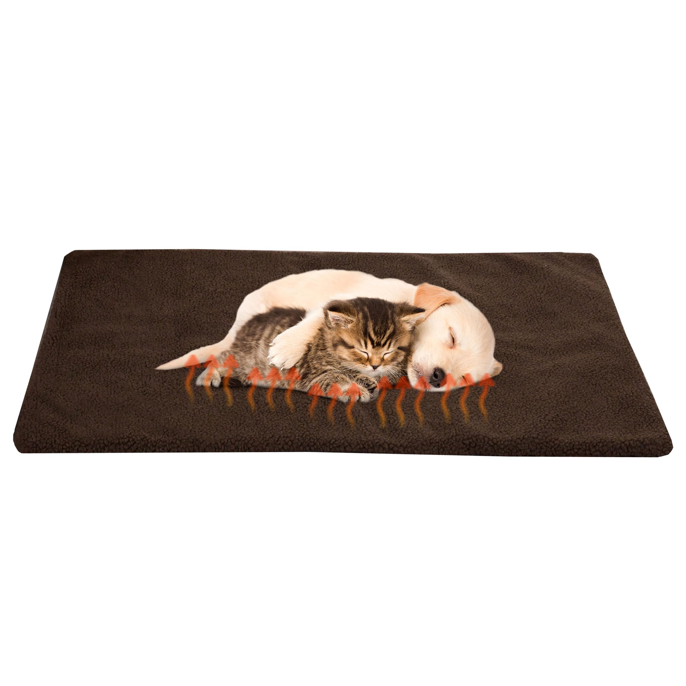 Self Warming Cat Mat - 36x24in Thermal Dog Crate Pad with Removable Washable Sherpa Cover and Reflective Insulation Layer for Self Heating - Pet Supplies for Medium Dogs and Cats by PETMAKER (Brown)