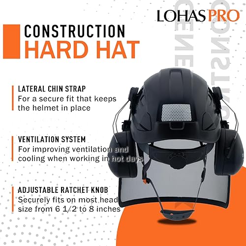 Miniatura 4 de Casco de seguridad forestal con protector facial de malla y orejeras para tala de árboles, casco de arborista de madera (A2 lima, protector facial +