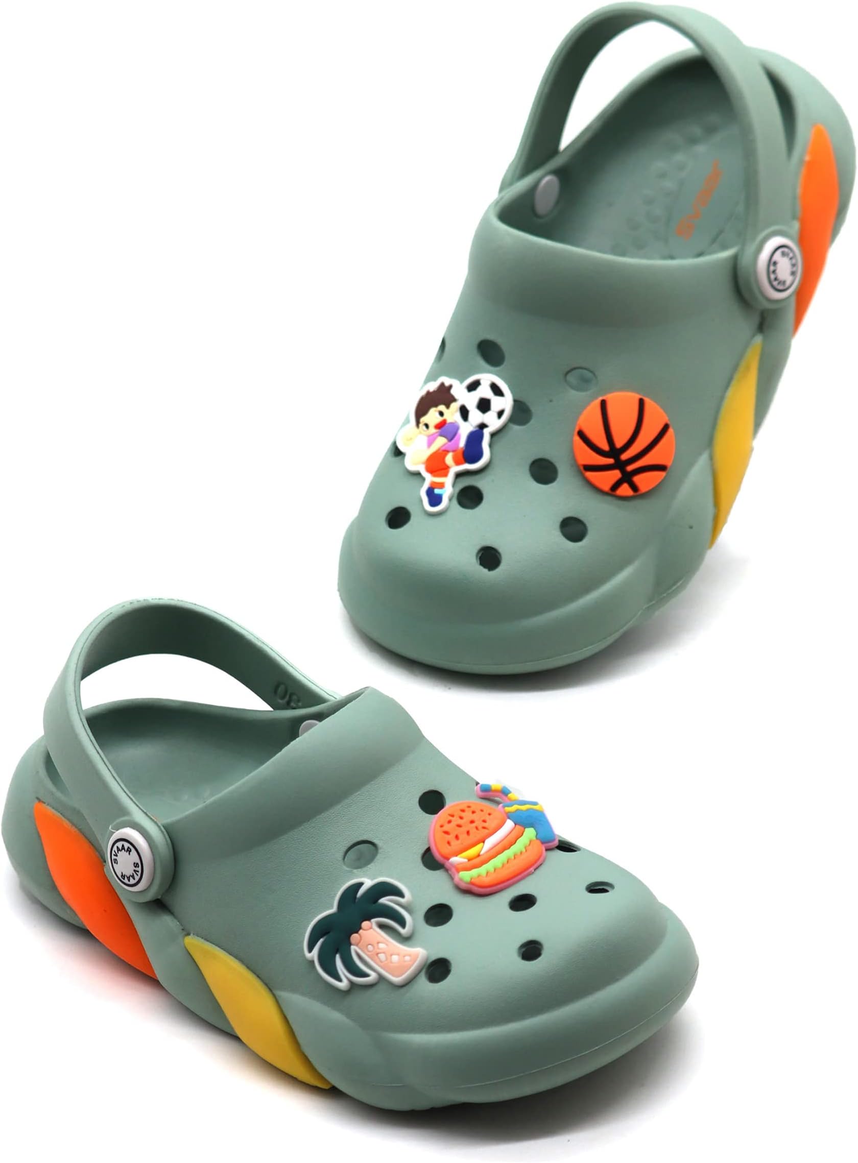 SVAAR Slingback Clog Shoes for Boys & Girls || Indoor & Outdoor Sandals Clogs for Kids with 4 Cartoon Charm