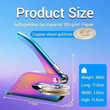 Book Embosser Personalised, Includes 100 Stickers, Custom Book Stamp, Your Name & Design for Readers Libraries and Wedding Invitation Office Envelopes, Brass Material, Sturdy Steel casing