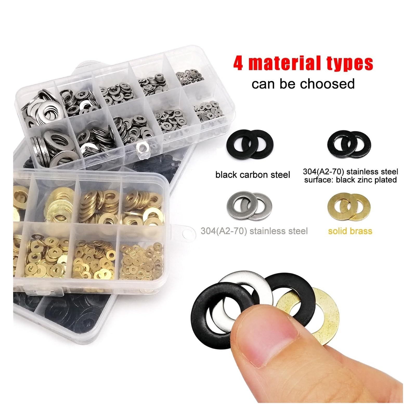 Unterlegscheibensortiment, 1 Box, Mix M1,6, M2, .5, M3, M4, M5, M6, M8, M10, M12M16, Sortimentsset, flache Unterlegscheibe, einfache Dichtung, Edelstahl (304 Edelstahl)